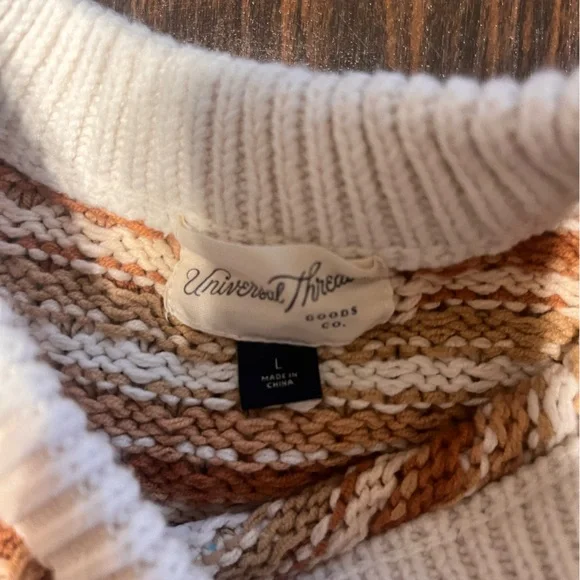 Universal Thread Orange and Cream Crew Neck Sweater with Geometric Pattern - Picture 2 of 2